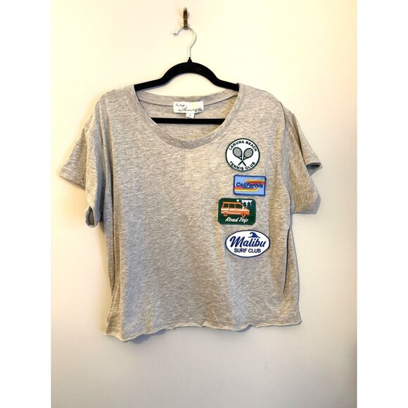 NWT Vintage Havana Multi Patch Crewneck Tee Grey Women's Size L $86 [jb] - Picture 3 of 7